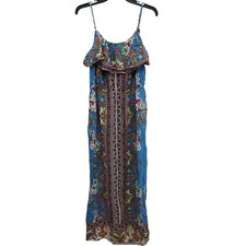 I.N Studio Woman's Multicolor Boho Paisley Ruffle Long Maxi Dress Plus Size 14