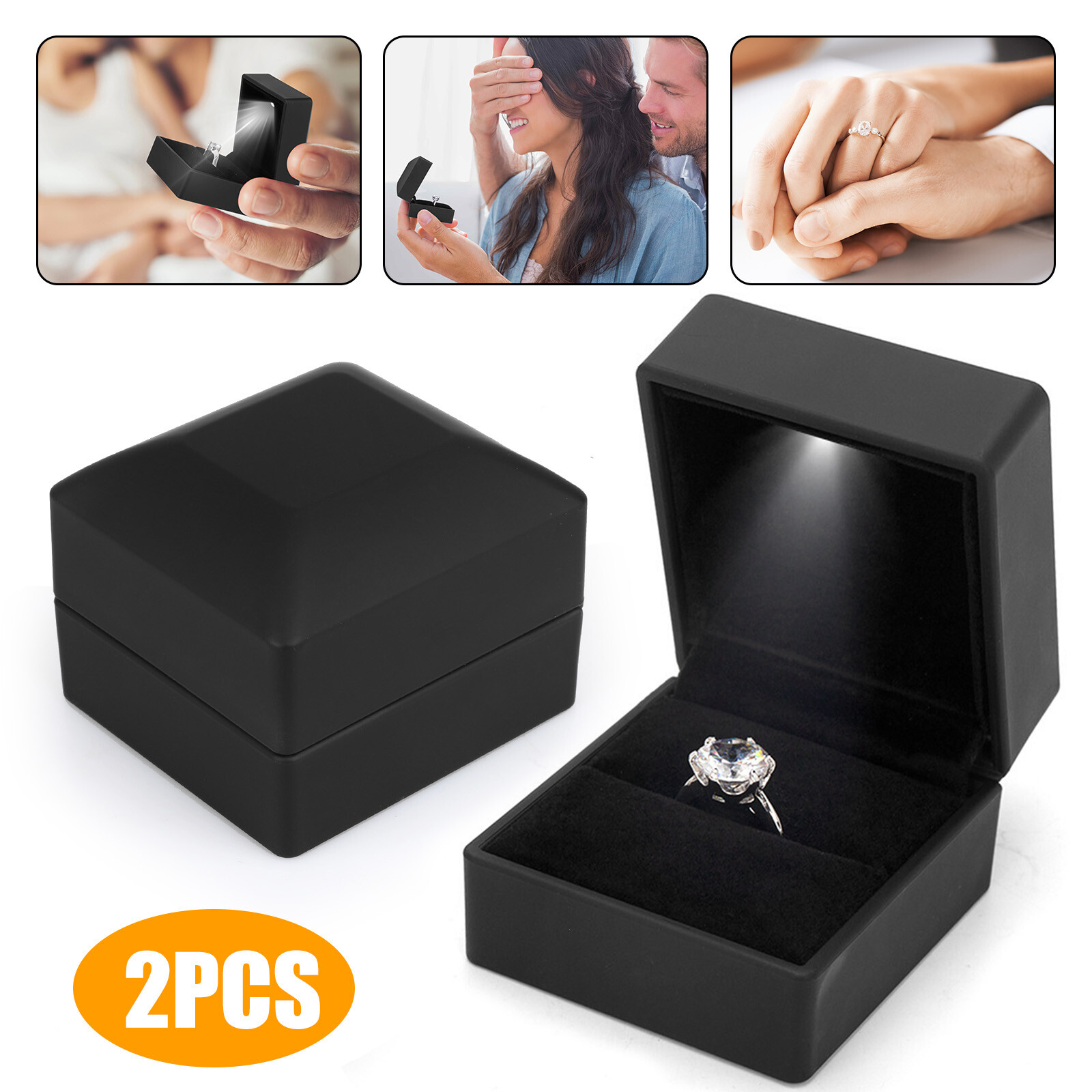 2X Luxury Ring Box LED Lighted Jewelry Gift Case for Wedding Engagement