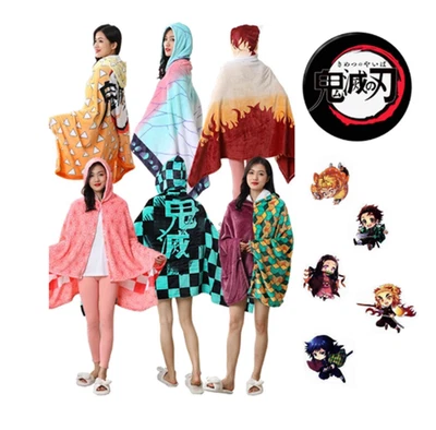 Anime Demon Slayer Cloak Cosplay Blanket Tanjirou Zenitsu Giyuu Hooded Cloak UK