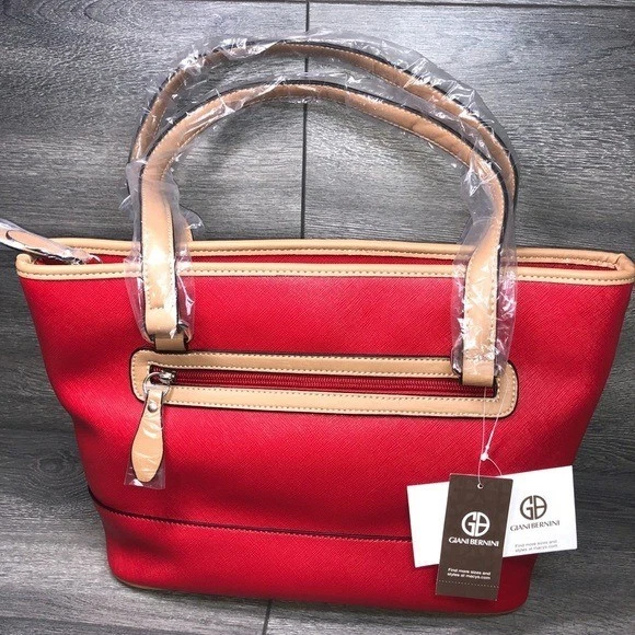 Bolso de hombro Giani Bernini Saffiano Tote rojo nuevo con etiquetas B000214 Foto 2 de 4
