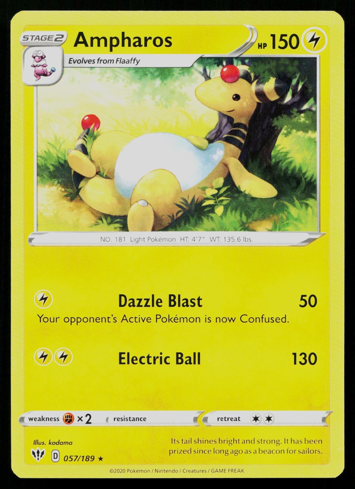 AMPHAROS 057/189 RARE DARKNESS ABLAZE POKEMON NM