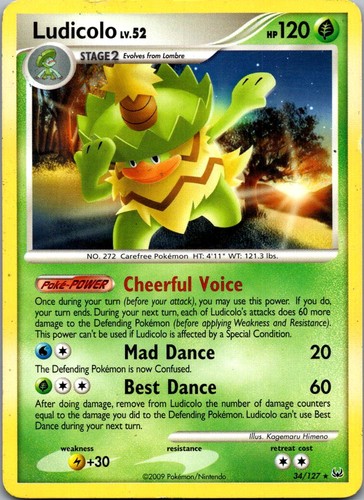 Ludicolo 34/127 Rare Platinum Pokemon Lightly Played