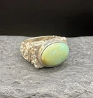 SZ 8 Vintage Sterling Silver Blue Green Stone Filigree Signet Ring Estate 925