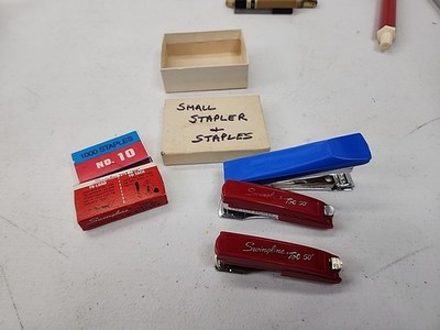 Lot 2 Vintage Red  Swingline Tot 50 Mini Staplers & Boxs Of Staples