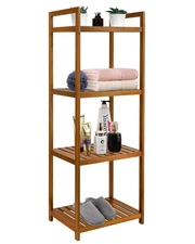 Teak Wood Bathroom Shelf Organizer Stand, Standing Shelves Shower Caddy Units...