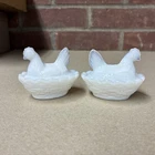 Vintage Westmoreland  Milk Glass Hen On Nest Miniature Lot