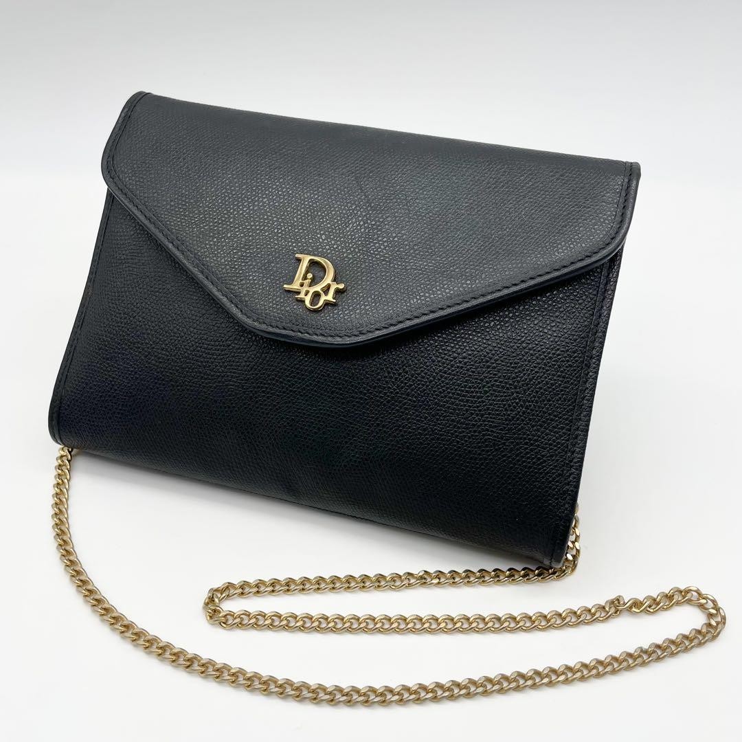 Dior 2-Way Shoulder Bag Gold Chain Grain Leather New Elegant Design