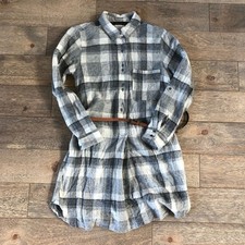 ZARA Belted Plaid Shirt Dress in Gray XS