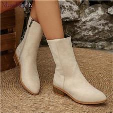 Women's Vintage Ankle Boots with Side Zip Pointed Toe Chunky Heels Winter Shoes