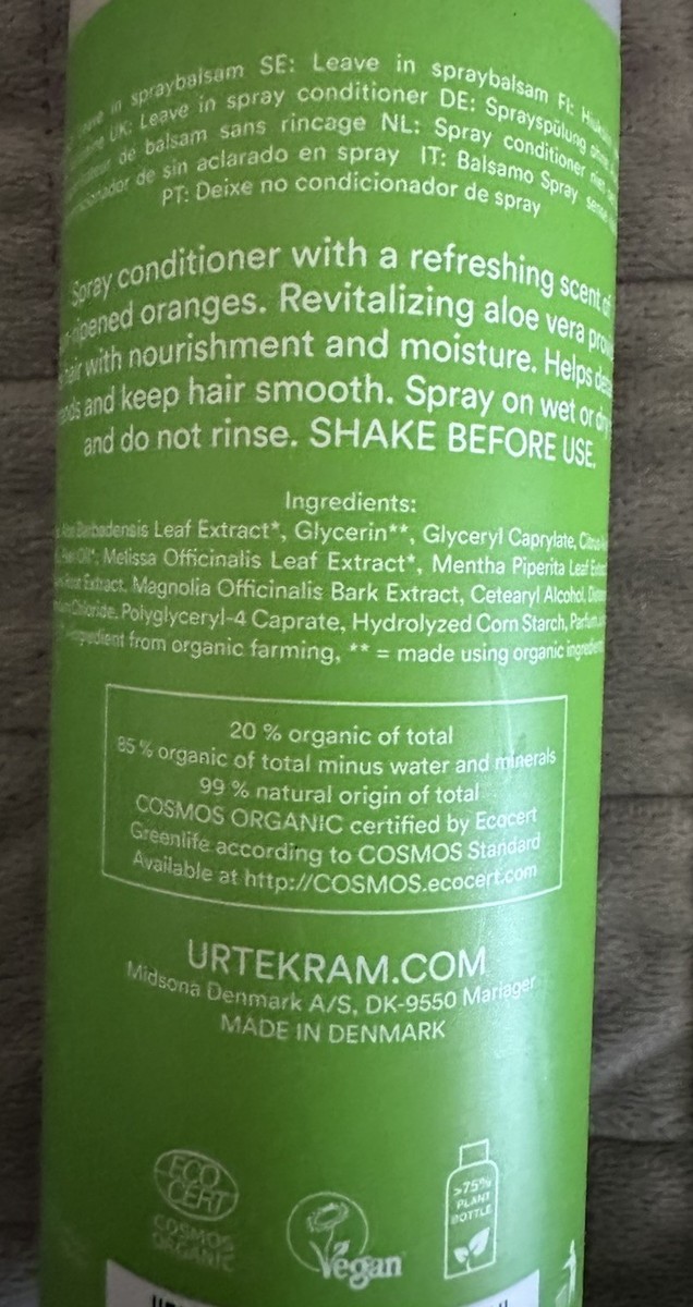 X Urtekram Aloe Vera Spray Hair Conditioner 250 ml UK