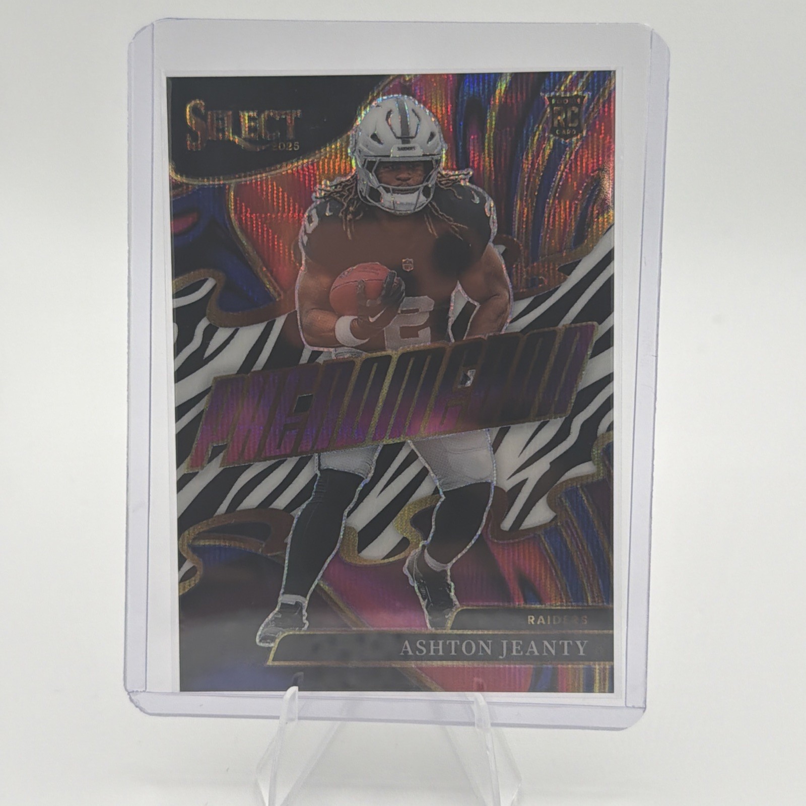 Ashton Jeanty 2025 Panini Select #16 Phenomenon ZEBRA case hit.