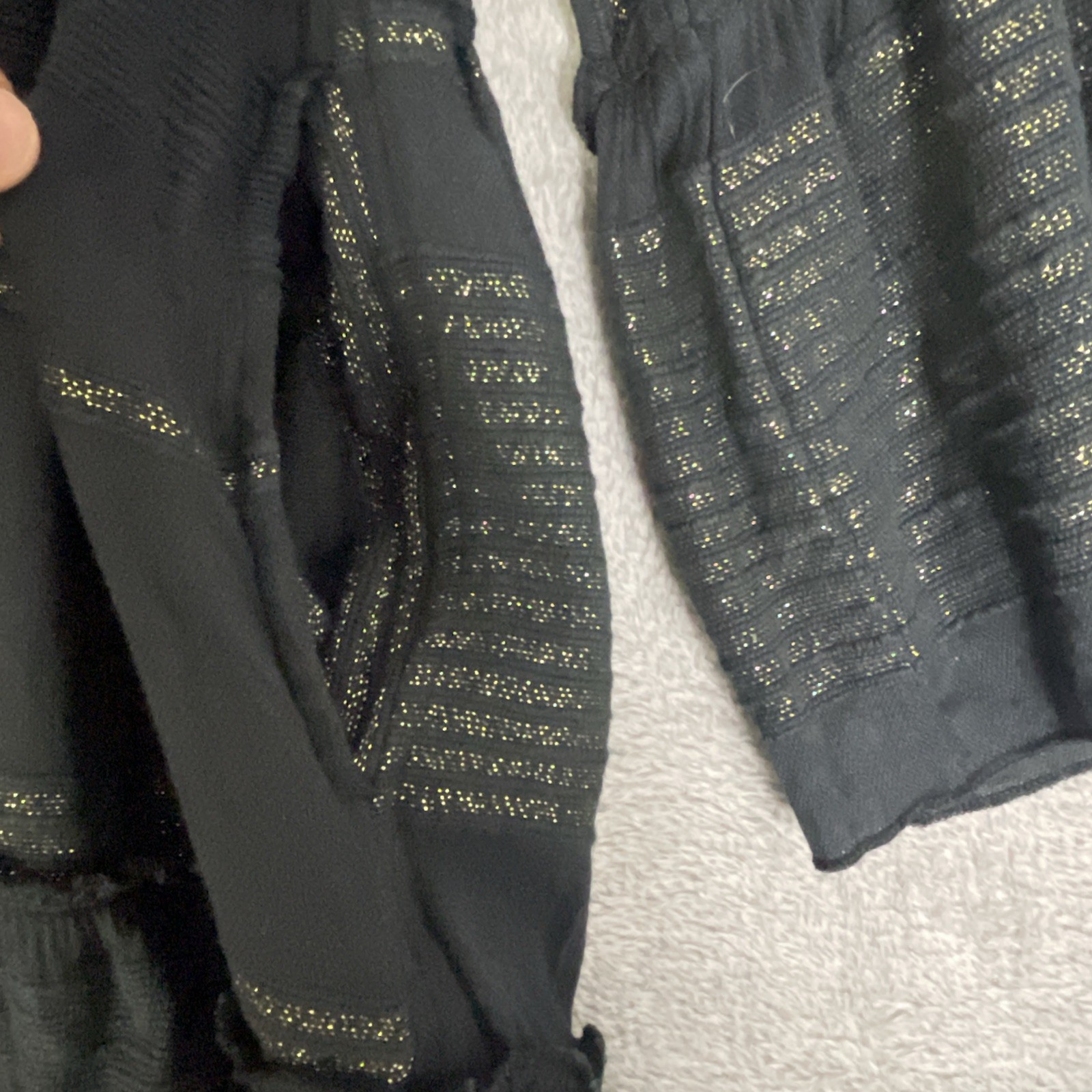 Elan Sauvie Dress Woman Medium Black Metallic Gold Pockets Tiered Bell Sleeve