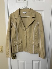 ST JOHN SPORT Crochet Tan Short Long Sleeve Jacket Blazer Size Large