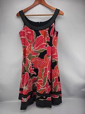 Nine West A-line Floral Dress Pink Black Zip Back Women's Size 10