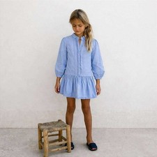 Ralph Lauren light blue girl dress, cotton long sleeve branded girl clothing, Si