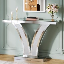 40"Sliver Mirrored Console Table, Modern Entryway Sofa Table with Crystal Frames