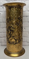 Vtg Embossed Brass Umbrella Cane Stand English Minstrel Scene 17  