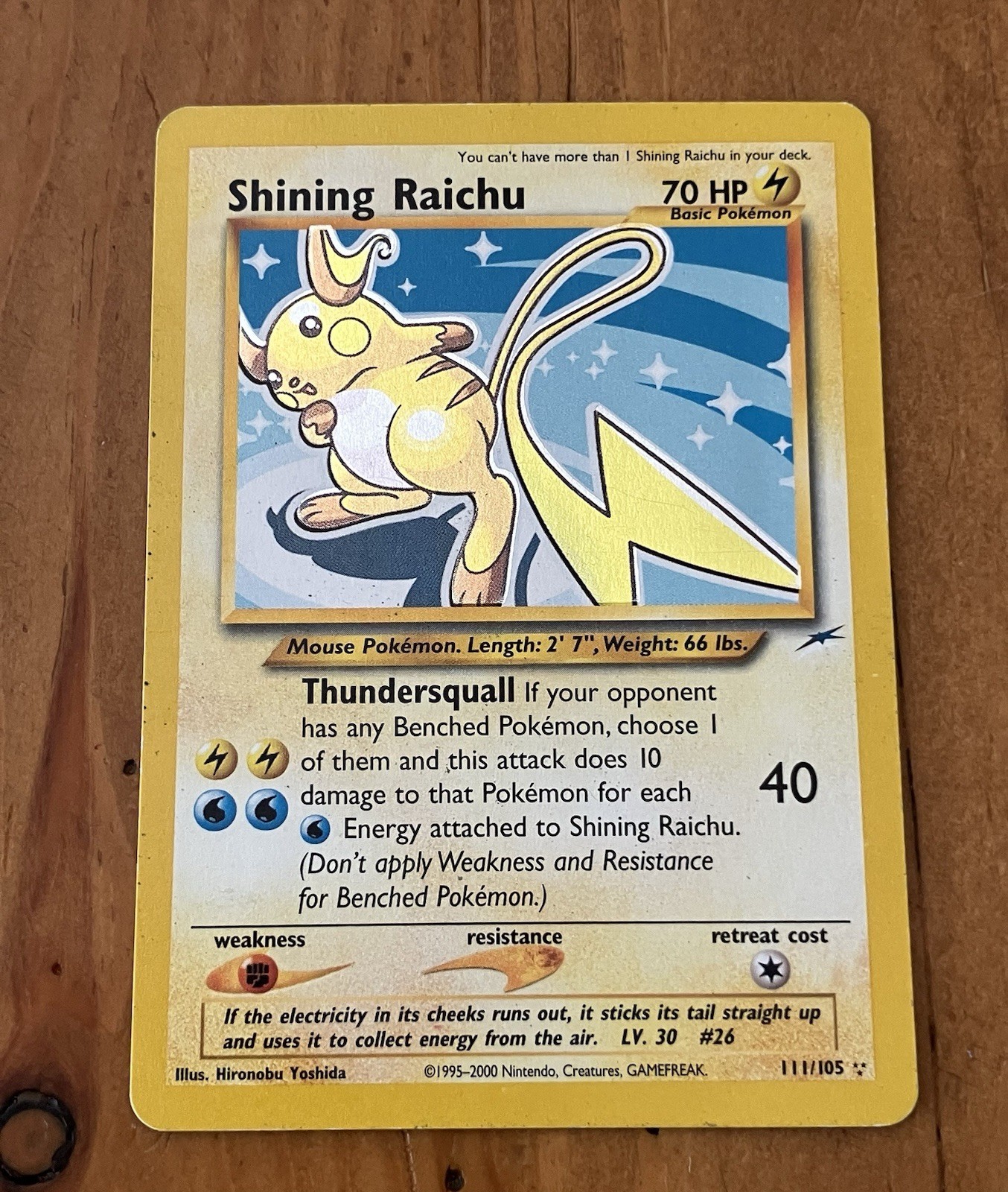 1995 Pokemon Shining Raichu Holo 111/105 (slight crease l/s border)