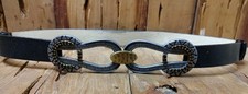 Chicos Black Adjustable Genuine Leather Belt With Silver  Gold Tone Buckle M/L