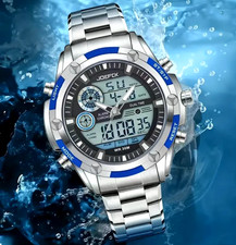 Men Fashion Watch Digital Display Durable Precision Steel Band Alarm Date Multi