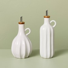 10oz 2pc Stoneware Oil and Vinegar Set Sour Cream - Hearth &