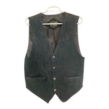 Scully Mens Sz S Western Black Suede Leather Satin Back Snap Front Western Vest