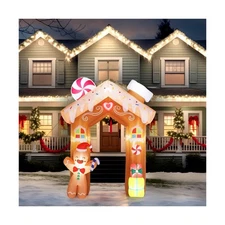 VINGLI 8ft Tall Christmas Gingerbread Archway Inflatable, Blow Up Yard Decora...