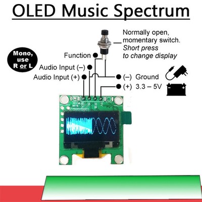 0.96'' OLED Music Spectrum Display Analyzer Stereo Audio Atmosphere Light Power A