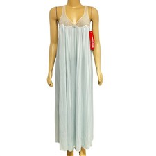 Miss Elaine Vintage 80s Baby Blue Nylon Lace Maxi Nightgown NWT ILGWU USA Small