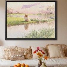 Watercolor Painting Pomeranian Dog Canvas Print Floral Still Life Wall Art Decor