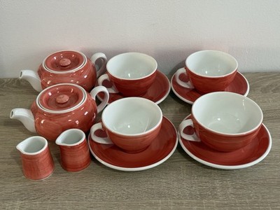 Dudson Artisan Burnt Orange Teeservice Konvolut - Teekannen, Tassen, Untertassen & Sahnekännchen
