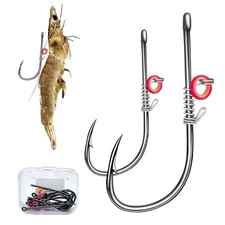 Fishing Hooks-Live Shrimp Fixed Hooks Carbon Steel Barbed with Holes,2/3/4Cat...
