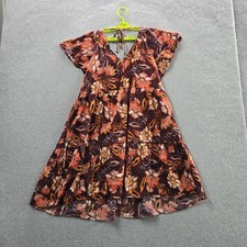 Old Navy Women Dress L Brown Floral Fit & Flare Casual Dress Romantic Button