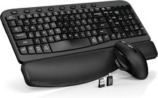 Wireless Keyboard and Mouse Combo   Ergonomic Wave Key, Built-in Modern Black
