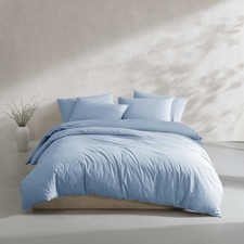 Calvin Klein - Queen Duvet Cover Queen, Modern Cotton Washed Percale Blue