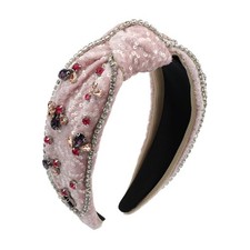 Pink H1117 Knotted Sequined Crystal Rhinestone Bling Elegant Women Headband