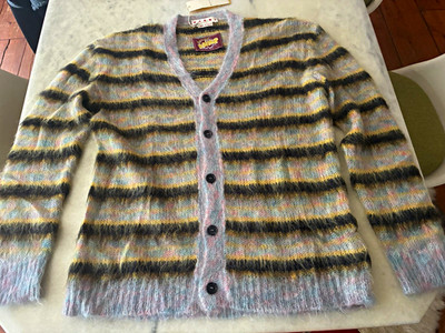 Marni Mohair Striped Button-Front V-Neck Chunky Knit Cardigan Sweater IT 54
