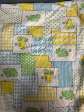 Vintage Crib Sheet 1980 The Kendall Co Elephants Mice Yellow Green Blue