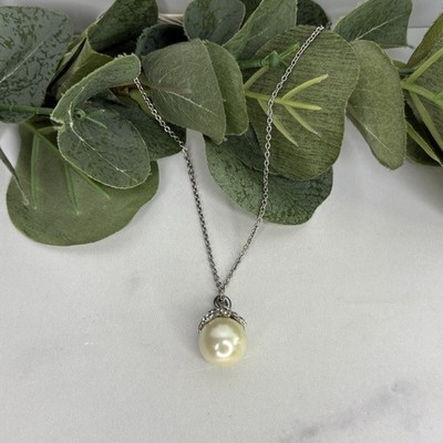 Vintage Carolee Silver Tone Faux Pearl Rhinestone Pendant Necklace NWT