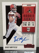 Baker Mayfield 2018 Panini Contenders #101 Rookie Ticket Auto On Card Auto RC. rookie card picture
