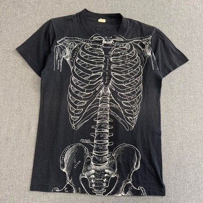 Vintage 1978 Leslie Arwin Anatomy T-shirt X-ray Skeleton Mens Small Black