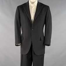 POLO by RALPH LAUREN Size 46 Black Virgin Wool Peak Lapel Tuxedo