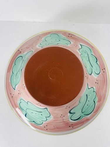Redware Studio Art Pottery Large Bowl Ruffled Hand Painted Floral SIGNED 11-1/2" - Picture 5 of 12