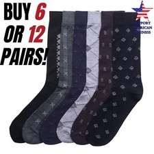 Men Dress Socks 6 or 12 Pairs Size 10-13 Crew Work Style Assorted Patterns Pack