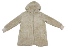 NEW Khaki Open Teddy Bear Coat Cardigan Fleece Faux Fur Hooded Fluffy Jacket M