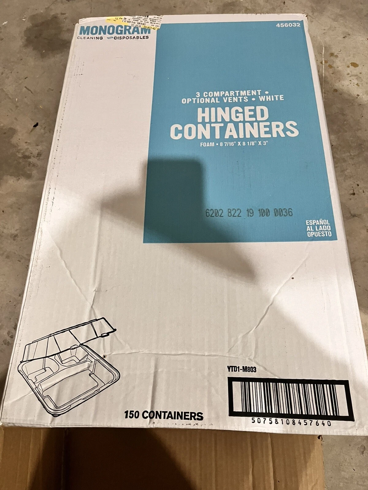 9" × 9" × 3 1/4" White Foam Three Compartment Square Take Out Container-70 Count