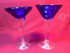 1990s Pair Glasses Art Studio Unique Handicraft Glass with Signature R Blenko