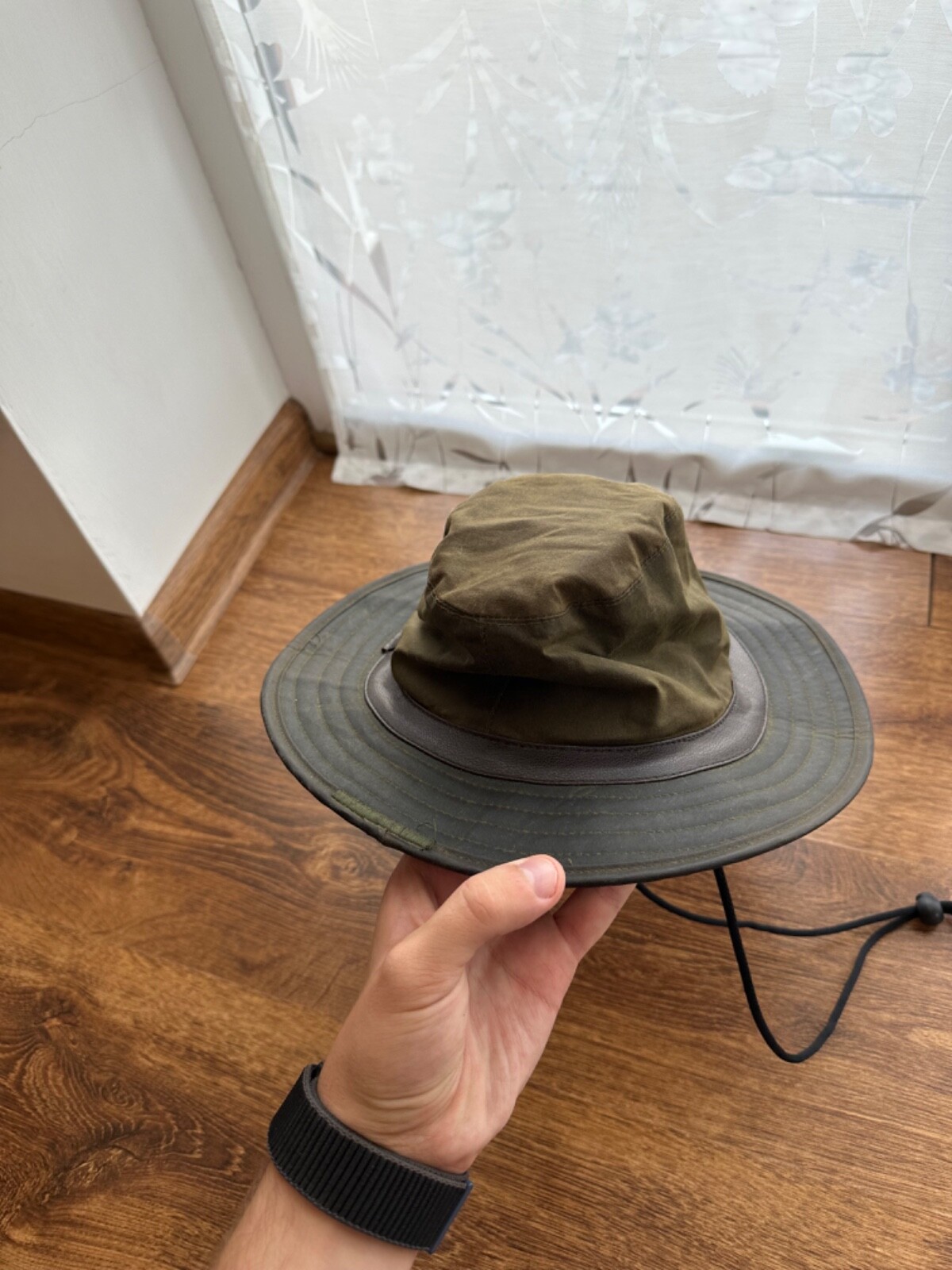 Barbour Waxed Sou'wester Rain Green Hat 2 Crest England Rare D565 Size