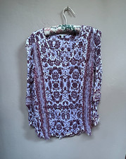 Lucky Brand Women's Top Crinkle Long Sleeve Peasant Blouse Boho Floral Size 1X