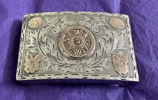 VTG Antique 925 Sterling Silver Mexico Aztec Mayan Calendar Eagle 4 Belt Buckle